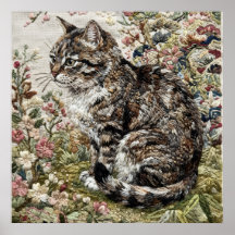 Tabby Cat Floral Garden Poster