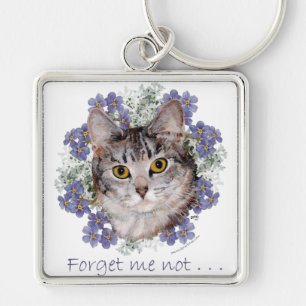 Tabby Cat Forget-Me-Not Key Ring