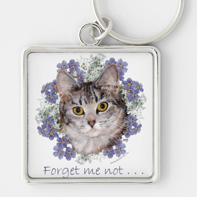 Tabby Cat Forget-Me-Not Key Ring (Front)