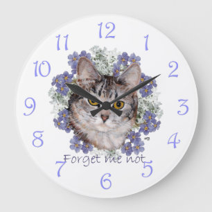 Tabby Cat Forget Me Not Large Clock