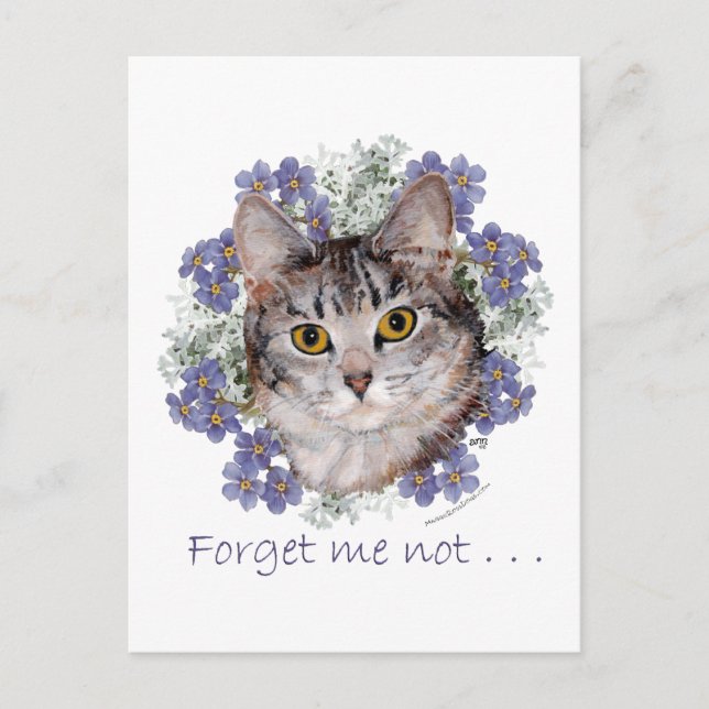Tabby Cat Forget-Me-Not Postcard (Front)