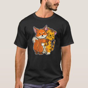 Tabby Cat & Fox Cute Animals For Women Cuddling T-Shirt