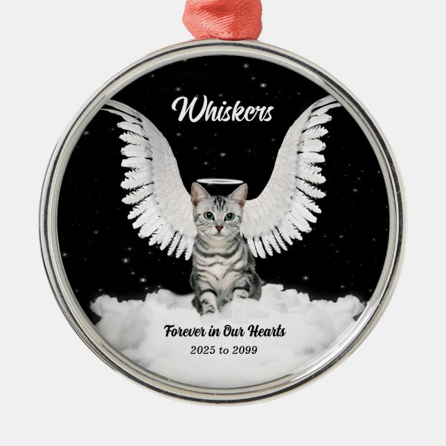 Tabby Cat Guardian Angel Pet Memorial Metal Tree Decoration (Front)