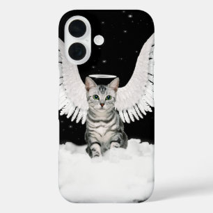 Tabby Cat Guardian Angel with Wings iPhone 16 Case