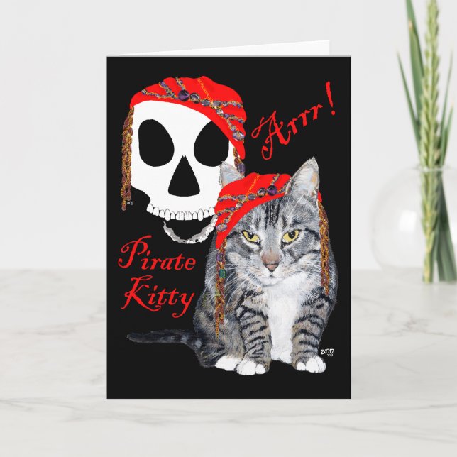 Tabby Cat Halloween Pirate Card (Front)