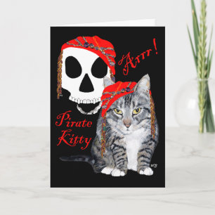 Tabby Cat Halloween Pirate Card