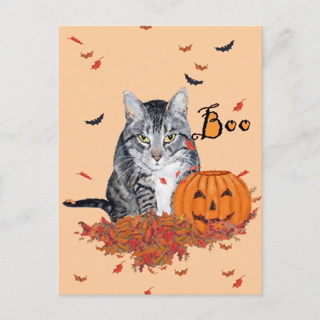 Tabby Cat Halloween Postcard (Front)