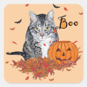 Tabby Cat Halloween Square Sticker