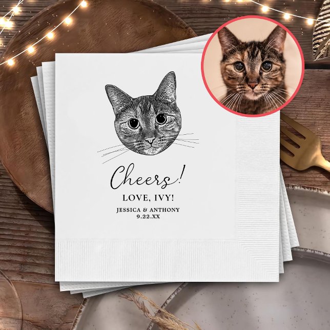 Tabby Cat Hand Drawing Personalised Cheers Napkin (Creator Uploaded)