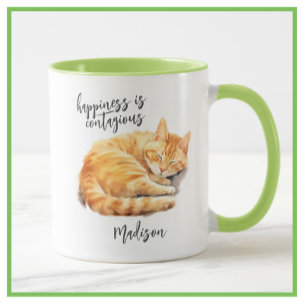 Tabby Cat Happiness is Contagious Personalised Mug