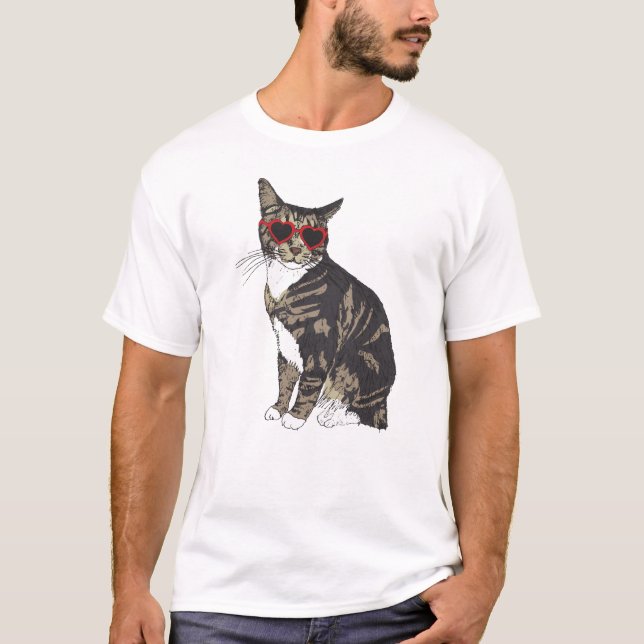 Tabby Cat Heart Glasses T-Shirt (Front)