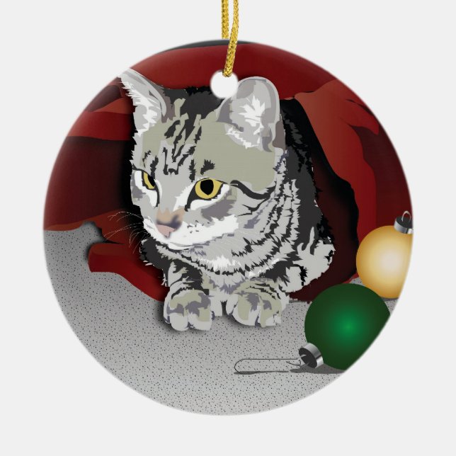 Tabby Cat Holiday Ornament (Front)