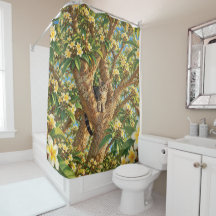 Tabby Cat in a Blooming Plumeria Shower Curtain