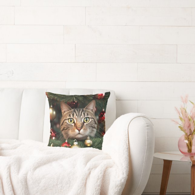 Tabby Cat In A Christmas Tree Cushion (Couch)