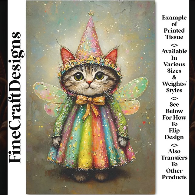 Tabby Cat In A Rainbow Fairy Costume BT2 Decoupage Tissue Paper (Creator Uploaded)