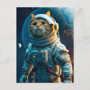 Tabby cat in astronaut suit near Earth Holiday Postcard