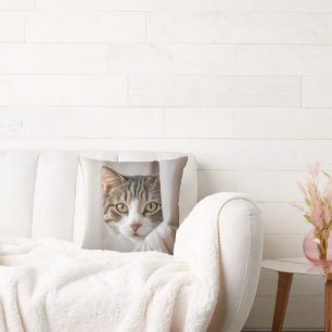 Tabby Cat In Curtains Cushion