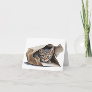 Tabby Cat In Paper Bag  Note Card