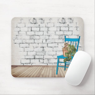 Tabby Cat in Potted Plant Mouse Pad