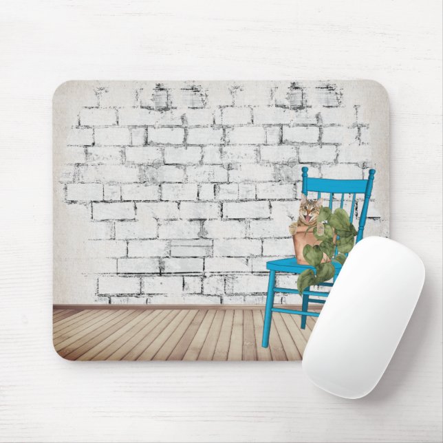 Tabby Cat in Potted Plant Mouse Pad (With Mouse)