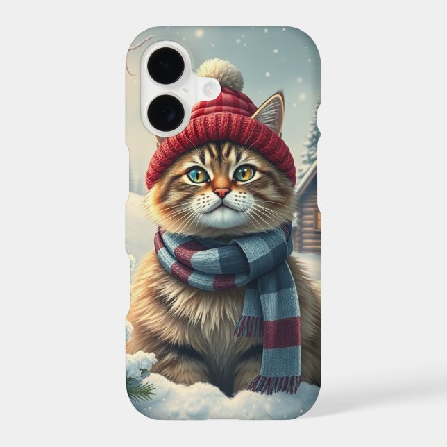 Tabby Cat in Preppy Winter Attire and Hat (Back)