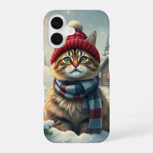 Tabby Cat in Preppy Winter Attire and Hat iPhone 16 Case