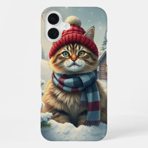 Tabby Cat in Preppy Winter Attire and Hat iPhone 16 Plus Case