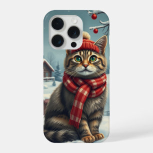 Tabby Cat in Preppy Winter Attire and Hat iPhone 15 Pro Case