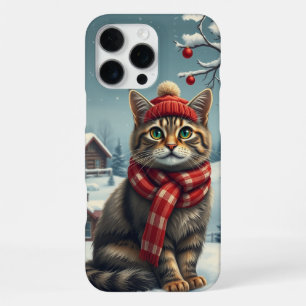 Tabby Cat in Preppy Winter Attire and Hat iPhone 16 Pro Max Case