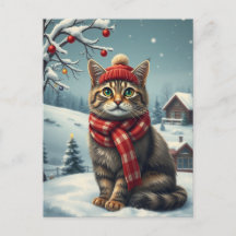 Tabby Cat in Preppy Winter Attire and Hat Winter