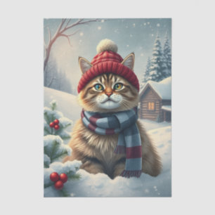 Tabby Cat in Preppy Winter Attire and Hat Winter Tissue Paper