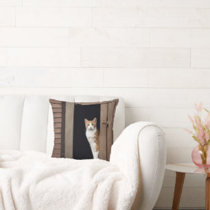 Tabby Cat in Shed Doorway Cushion