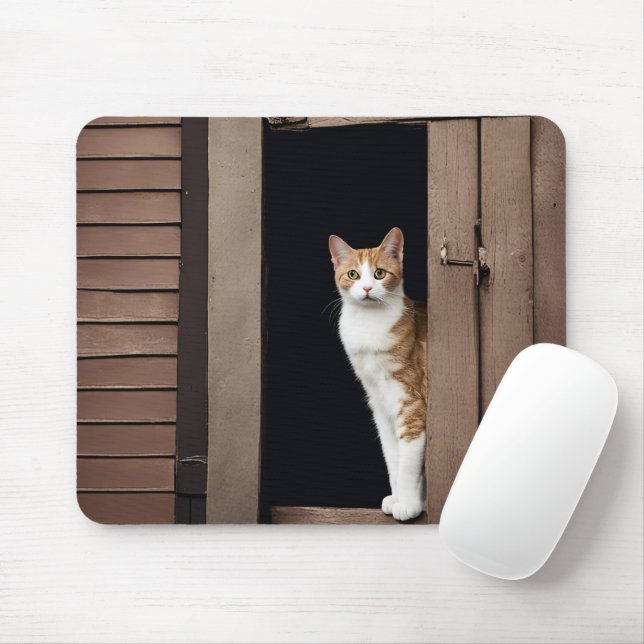 Tabby Cat in Shed Doorway Mouse Pad (With Mouse)