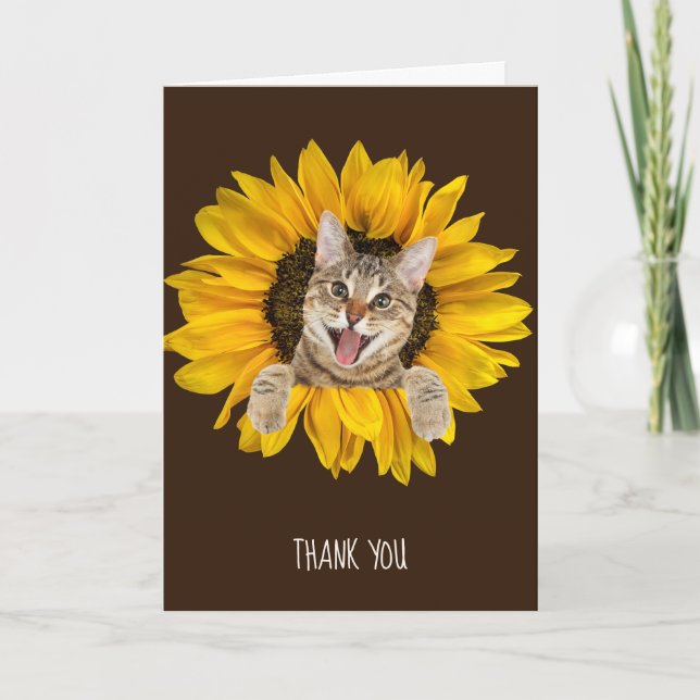 tabby cat in sunflower friendship card (Front)