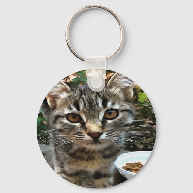 Tabby Cat Kitten Making Eye Contact Key Ring (Front)