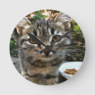 Tabby Cat Kitten Making Eye Contact Round Clock