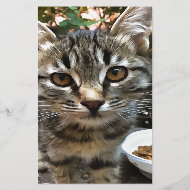 Tabby Cat Kitten Making Eye Contact Stationery (Front)