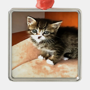 Tabby Cat Kitten Pet Portrait Metal Ornament