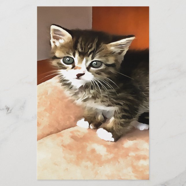 Tabby Cat Kitten Pet Portrait Stationery (Front)