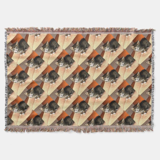 Tabby Cat Kitten Pet Portrait Throw Blanket (Front)