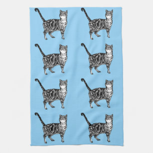 Tabby Cat Light Blue Tea Towel