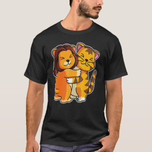 Tabby Cat & Lion Cute Animals For Women Cuddling T-Shirt