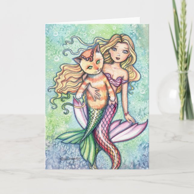 Tabby Cat Mermaid Fun Card by Molly Harrison (Front)