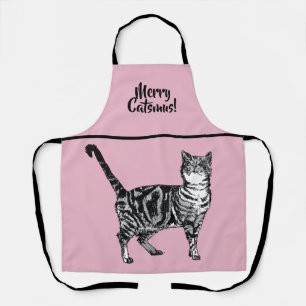 Tabby Cat Merry Catsmus Pink Christmas Stocking Apron