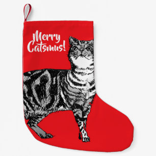 Tabby Cat Merry Catsmus Red Christmas Stocking