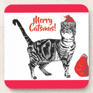 Tabby Cat Merry Christmas Catsmus Cushion Coaster