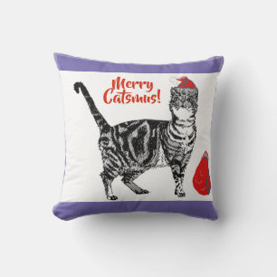 Tabby Cat Merry Christmas Catsmus Red Funny Cats Cushion