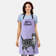 Tabby Cat Merry Christmas Purple lavender Stocking