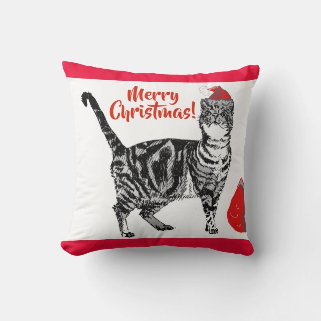 Tabby Cat Merry Christmas Red cats Cushion (Front)