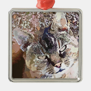 TABBY CAT METAL TREE DECORATION